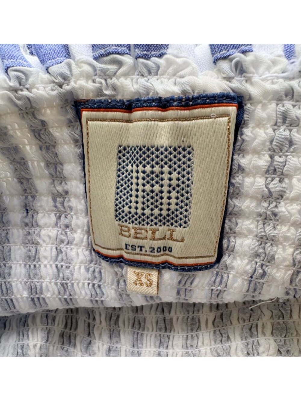 Alicia Bell Blue & White Striped Smocked Midi Dress With Tiered Skirt XS - Picture 6 of 6